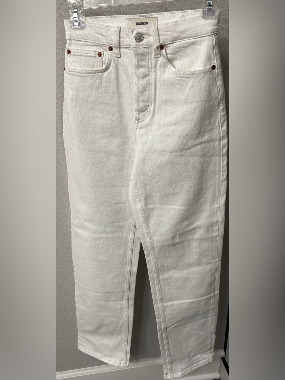 NWT Buck Mason Rider High Waist Straight Leg Twill Jeans Size 24 Natural/White - Picture 3 of 11